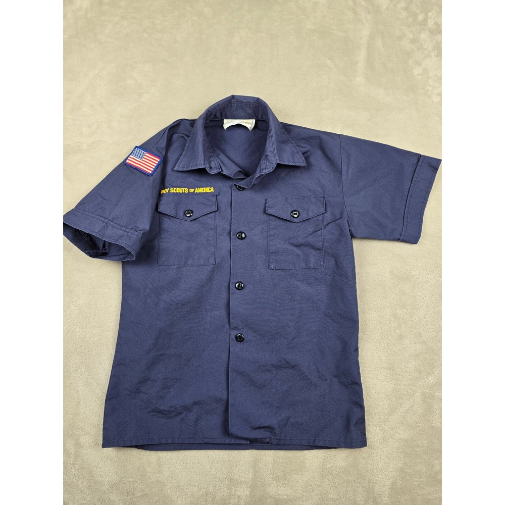 Boy Scouts of America Uniform Shirt Youth Medium Navy Blue Short Sleeve Patched